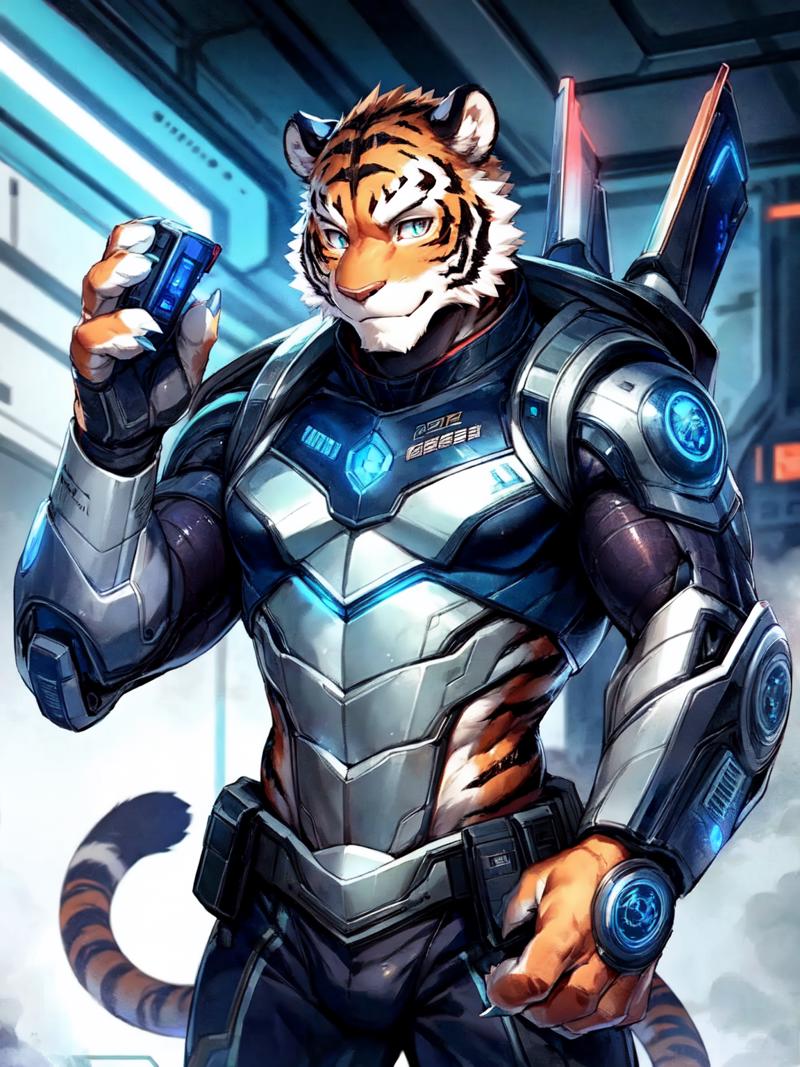 57986-1479329678-anthro male tiger, sci-fi style, Japanese animation style, 18age teenagers furry, Cyberger, The male tiger mecha police officer.png